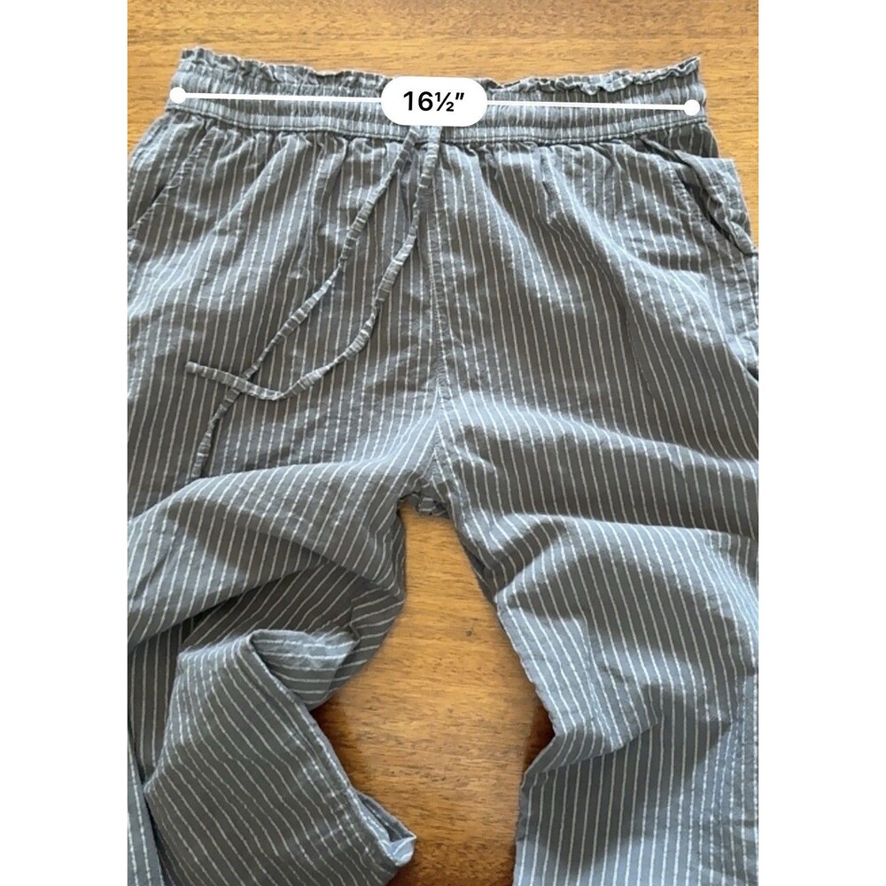 Women’s XL Gray White Pinstripe Linen Cotton Wide Leg Pants Drawstring Waist - Picture 7 of 9